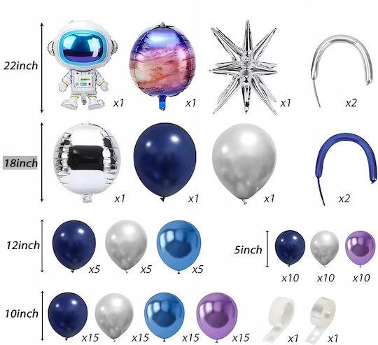 Composition with 108 Blue Astronauts Balloons