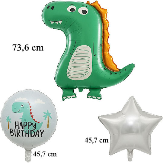 Set 5 Baloane Rotunde Zi De Naștere Dinozauri Folie Multicolore
