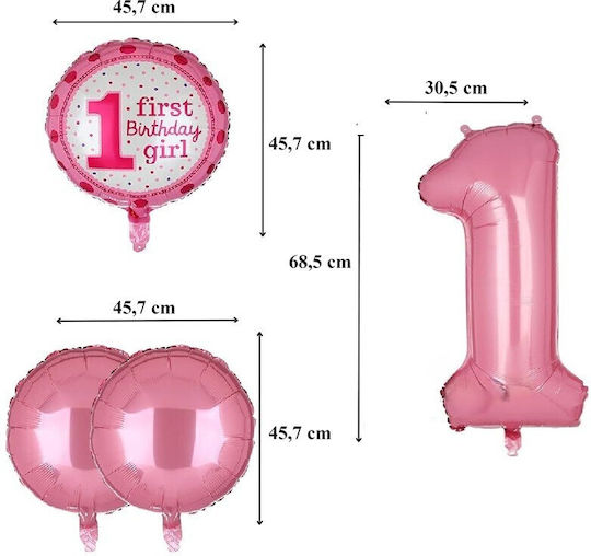 Set 5 Baloane Rotunde Zi De Naștere Folie Roz Jumbo 68.5 cm