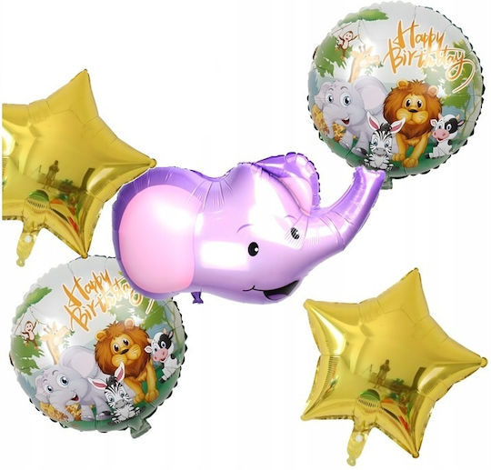 Set 5 Baloane Rotunde Zi De Naștere Folie Gri Jumbo 98cm