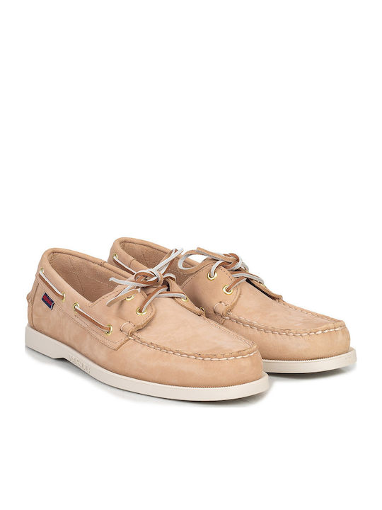 Sebago Docksides Portland Кожени Мъжки Мокасини в Бежов Цвят