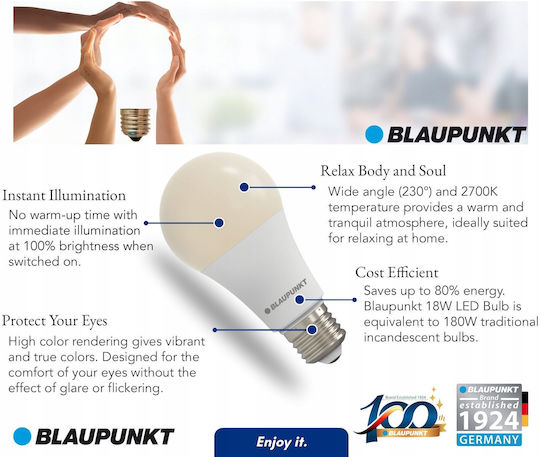 Blaupunkt LED Bulb 18W 135mm for E27 Socket and A65 Shape Warm White