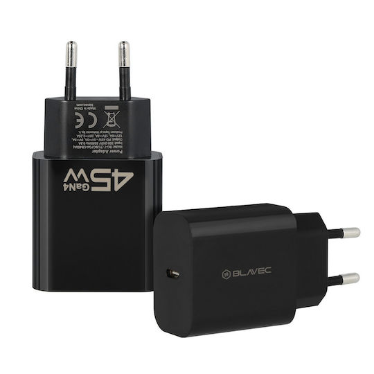 Blavec Charger Without Cable GaN with USB-C Port 45W Power Delivery / Quick Charge 3.0 / Quick Charge 4+ Blacks (BC-7)