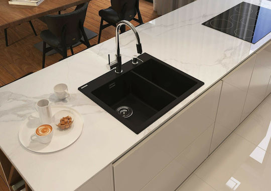 Deante Drop-In Kitchen Sink from Synthetic Granite L60xW52cm Granite Black