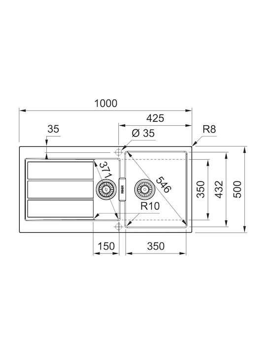 Franke 2.0 S2d Drop-In Kitchen Sink from Synthetic Granite L100xW50cm