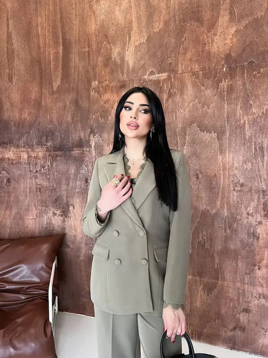 Damen Khaki Set mit Hochgebirge Gummibandhose in Loose Passform