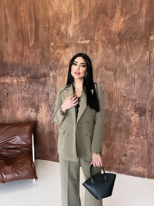 Damen Khaki Set mit Hochgebirge Gummibandhose in Loose Passform