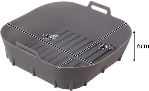 Formă Universală din Silicon pentru Air Fryer Antiaderentă cu 2 Mânere Rezistentă la Temperatură Înaltă 20 X 20 X 6 Cm Gri