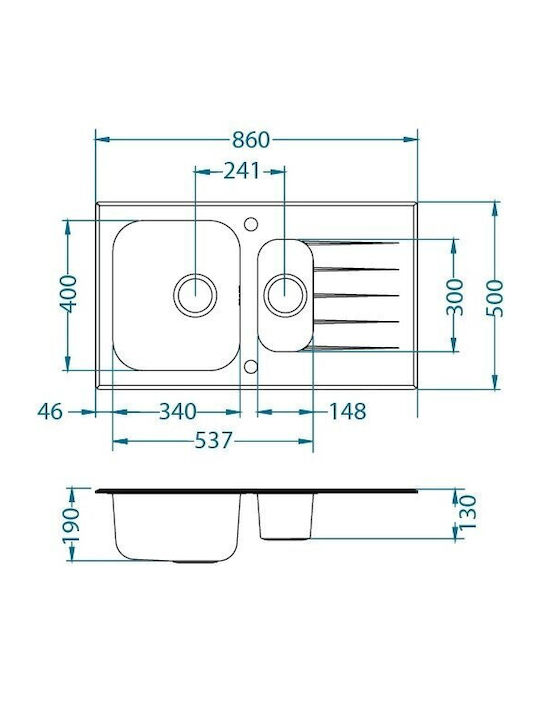 Alveus Undermount Kitchen Sink Inox L86xW50cm Black