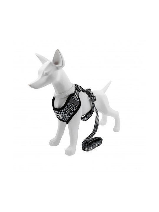 Set Harness Leash Dog Black White Houndstooth Pattern Polyester Size S
