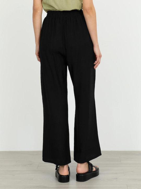Pantaloni Largi De Damă Cu Elastic Negri