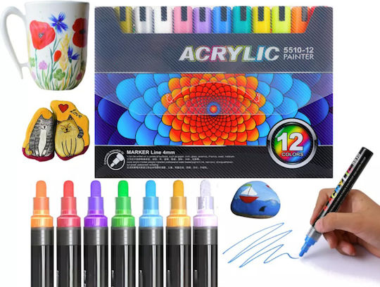 Markeri Acrilici Multicolor 0.4mm Set 12 Bucăți