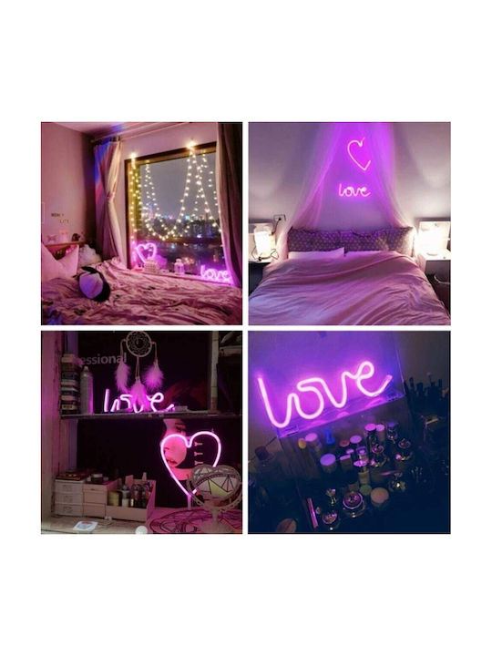 Led Decorative Lamp Neon Love Model Violet Light Battery Usb Cable Powered 34.5 X 13 Cm