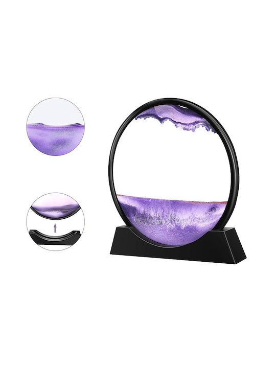 Ornament Decorativ 3D Pentru Masă Stil Clepsidră Cu Nisip Mobil Din Plastic Sticlă 18x19 Cm Mov