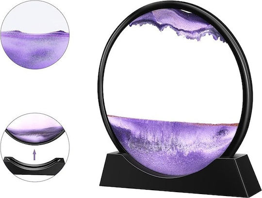 Ornament Decorativ 3D Pentru Masă Stil Clepsidră Cu Nisip Mobil Din Plastic Sticlă 18x19 Cm Mov