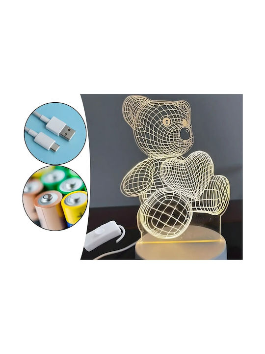 Lampă De Noptieră Led Rgb 3d Urs Inima Alimentată Cu Baterie Usb Lumină Alb Cald 22 X 11 X 8.5 Cm