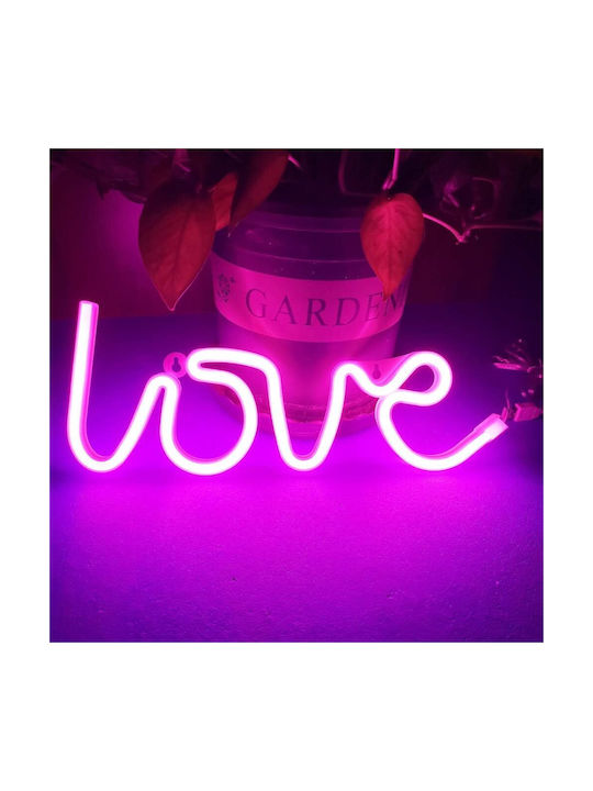 Led Decorative Lamp Neon Love Model Violet Light Battery Usb Cable Powered 34.5 X 13 Cm