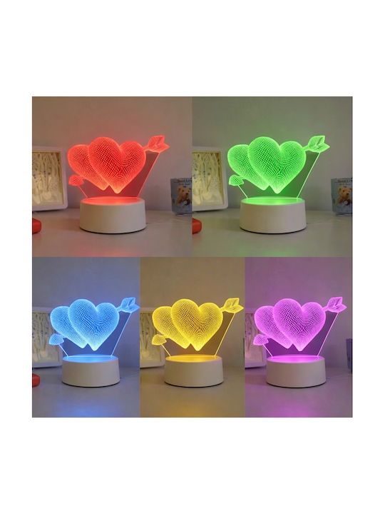 Lampă De Masă Led Rgb Iluzie 3D Noptieră Cupidon Inimi Alimentată Cu Baterie Usb 17 X 11.3 X 9.5 Cm