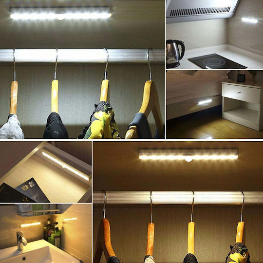 Lampă LED cu Senzor de Mișcare Amurg Lumină Rece Oprire Automată Montare Magnetică Adezivă Alimentată cu Baterii 19 x 3 x 1.5 cm