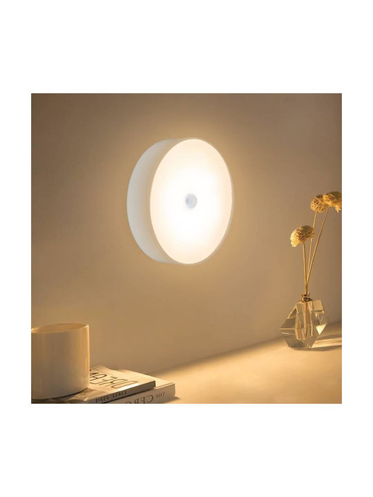 Lampă De Perete Led Senzor De Mișcare Montare Magnetică Încărcare Usb Baterie Reîncărcabilă Lumină Alb Rece Plastic Diametru 8.5 Cm Albă
