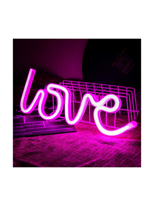 Led Decorative Lamp Neon Love Model Violet Light Battery Usb Cable Powered 34.5 X 13 Cm