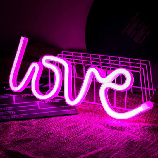 Lampă Decorativă Led Neon Dragoste Model Violet Lumină Alimentată Cu Baterie Cablu Usb 34.5 X 13 Cm