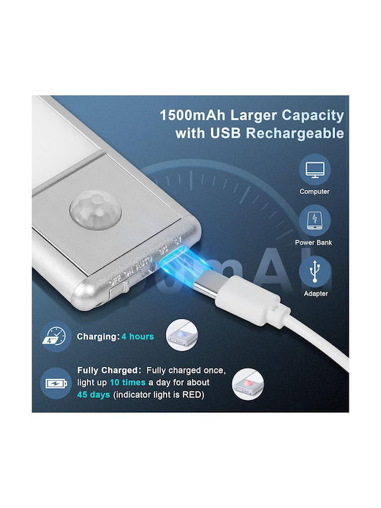 Lampă LED Cu Senzor De Mișcare 38 LED-uri 3m Sensibilitate Unghi De Iluminare 110 Grade 50,5x4,1x1 Cm Albă