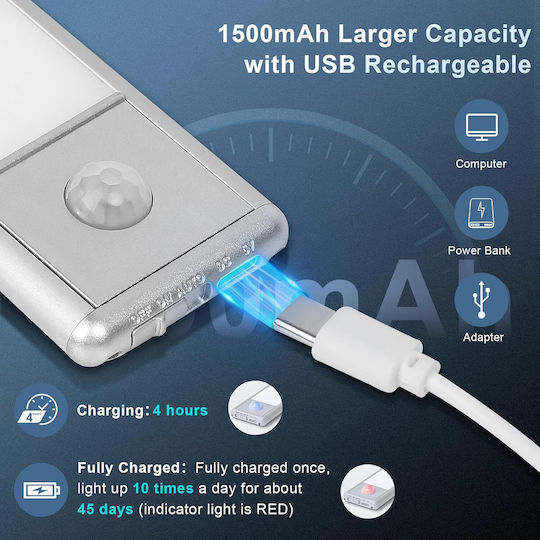 Led Lamp Motion Sensor 38 Leds 3m Sensitivity 110-degree Lighting Angle 50.5x4.1x1 Cm White