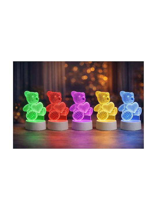Lampă De Noptieră Led Rgb 3d Urs Inima Alimentată Cu Baterie Usb Lumină Alb Cald 22 X 11 X 8.5 Cm