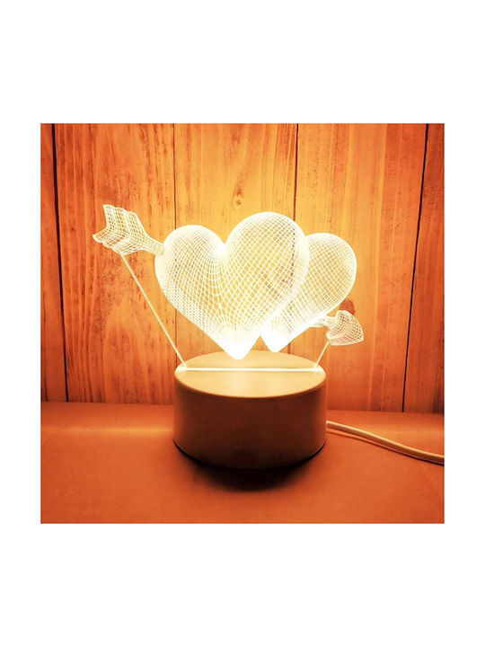 Lampă De Masă Led Rgb Iluzie 3D Noptieră Cupidon Inimi Alimentată Cu Baterie Usb 17 X 11.3 X 9.5 Cm