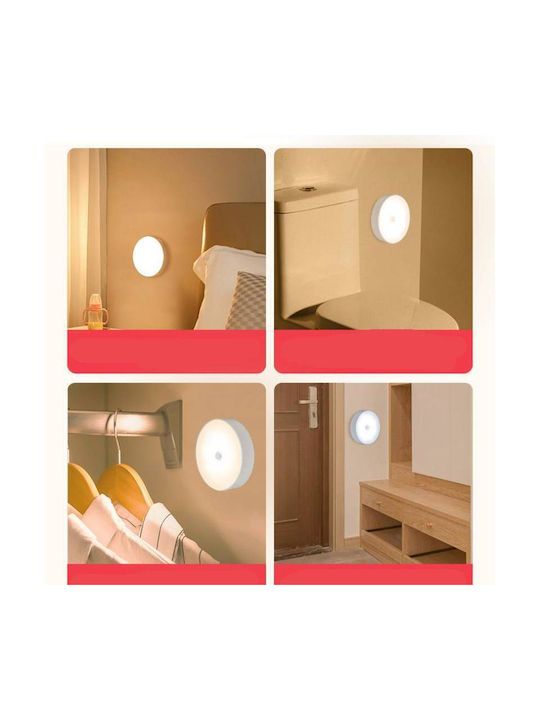Lampă De Perete Led Senzor De Mișcare Montare Magnetică Încărcare Usb Baterie Reîncărcabilă Lumină Alb Rece Plastic Diametru 8.5 Cm Albă