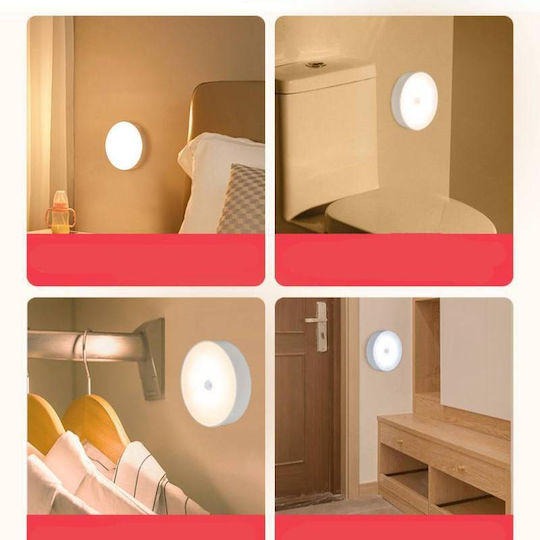 Led Wall Lamp Motion Sensor Magnetic Mount Usb Charging Rechargeable Battery Cool White Light Plastic 8.5 Cm Diameter White