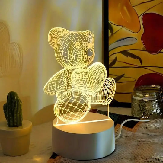 Lampă De Noptieră Led Rgb 3d Urs Inima Alimentată Cu Baterie Usb Lumină Alb Cald 22 X 11 X 8.5 Cm