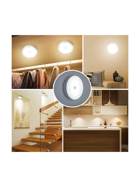 Lampă De Perete Led Senzor De Mișcare Montare Magnetică Încărcare Usb Baterie Reîncărcabilă Lumină Alb Rece Plastic Diametru 8.5 Cm Albă