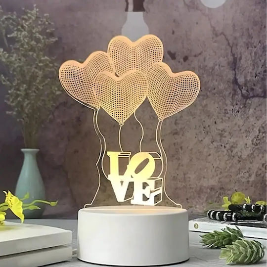 Led Rgb 3d Heart Table Lamp Nightstand Battery Usb Powered 17 X 11.3 X 9.5 Cm White