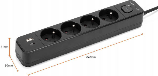 Montis Steckdosenleiste 4 Steckdosen mit USB-A und Kabel 3m