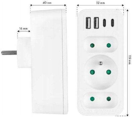LTC Πολύπριζο με USB-A και 2 USB-C