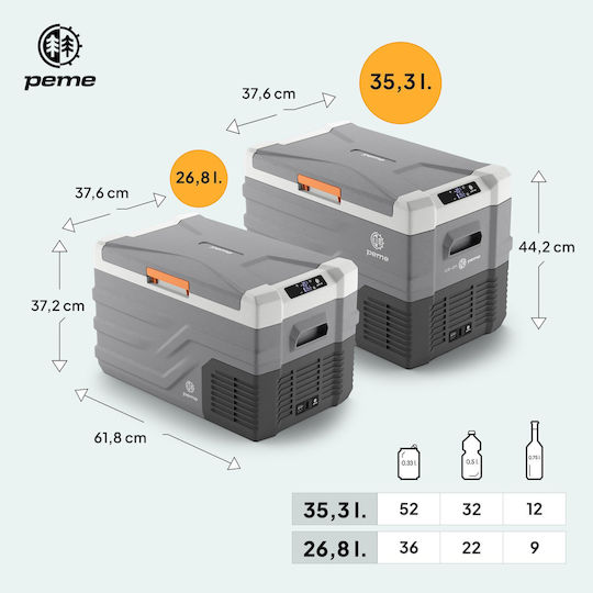 Peme Quest 30 Φορητό Ψυγείο Θερμοηλεκτρικό 26.8lt Πορτοκαλί