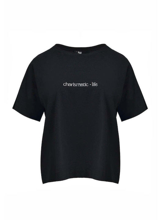 “charismatic Life” Tricou Crop Damă Negru