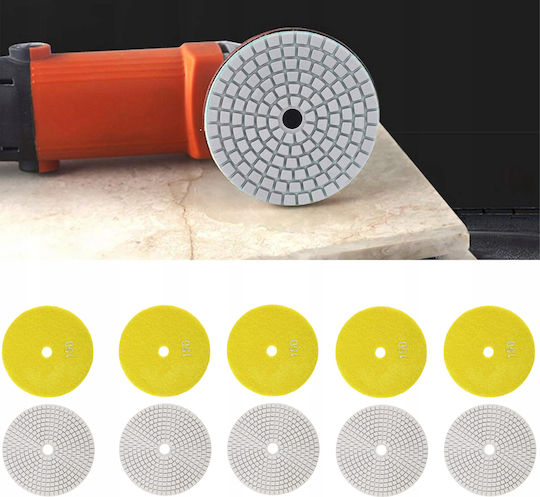 Set 10 Discuri Diamantate De Șlefuire Și Lustruire Zola 80 Mm Diametru Granulație 150 Prindere Velcro Plăci Piatra Ceramică Marmură Țiglă Acoperiș Teracotă Utilizare Uscată Și Umedă Galbene