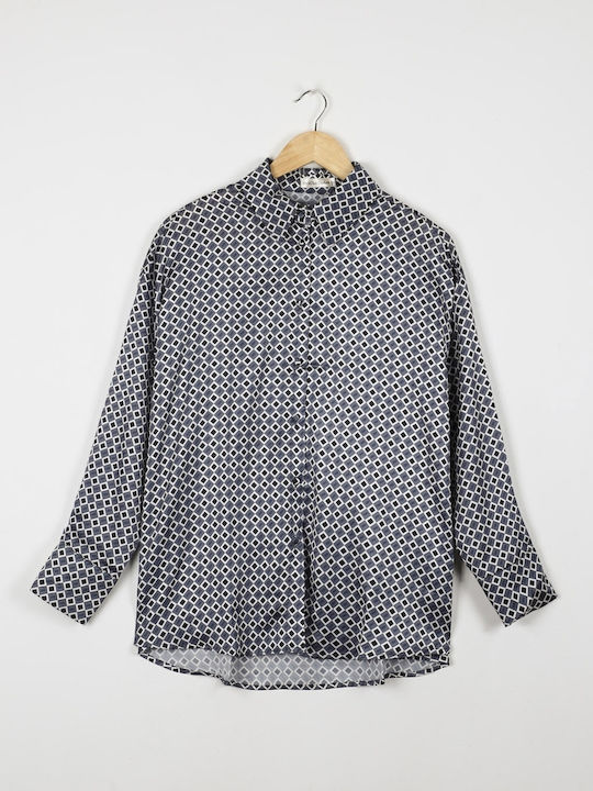 Langärmeliges Damen-Satin-Hemd Grau