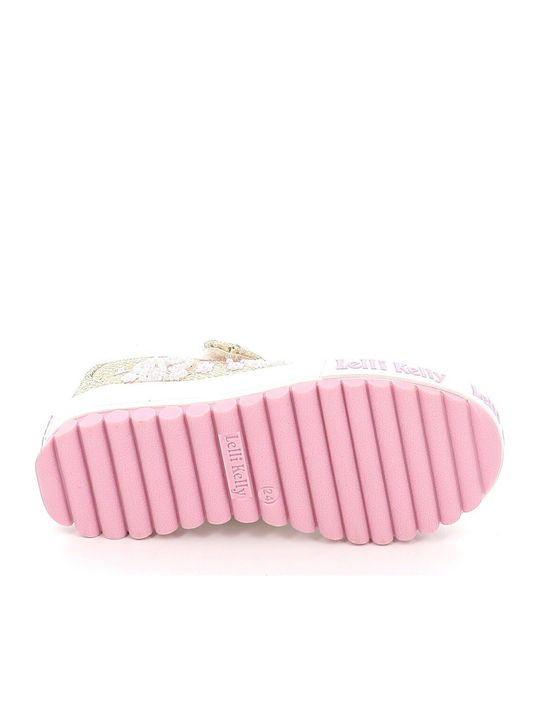 Kids Ballerinas with Adjustable Metal Clasp Fabric Gold
