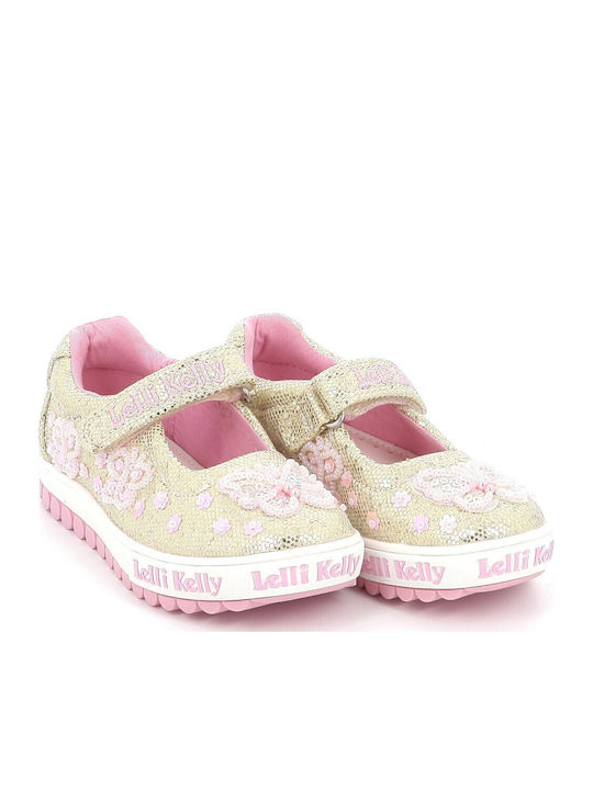 Kids Ballerinas with Adjustable Metal Clasp Fabric Gold
