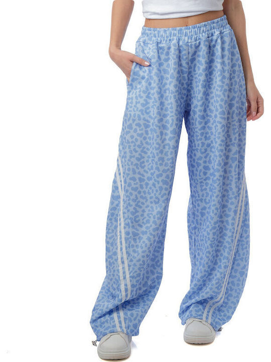 Light Blue Wide Pantaloons Animal Print Stripes