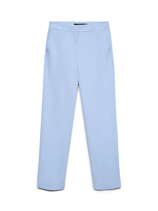 Zelda Women's High Rise Chino Trousers in Straight Leg Little Blue