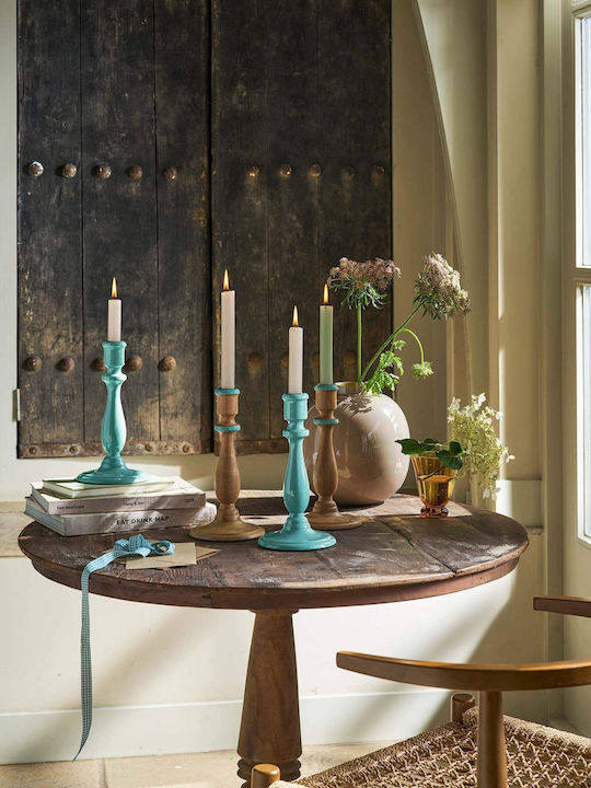 PiP Studio Wooden Candle Holder In Blue Colour 13x25cm