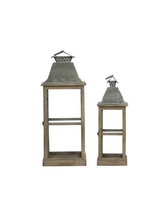Artekko Set Wooden Tabletop Lanterns Brown 2 Pieces