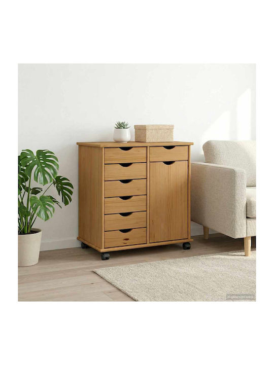 Bufet Dulap din Lemn Masiv cu Sertare Maro 63.5x39x65.5cm