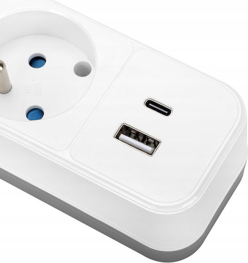 Montis Steckdosenleiste 4 Steckdosen mit USB-A und Kabel 3m