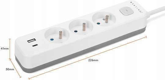 Montis Πολύπριζο 3 Θέσεων με USB-A και Καλώδιο 1.5m